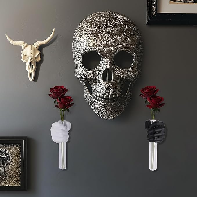 2 Pieces Wall Sculptures, Hands Vase Home Decor, Wall Mount Art Sculpture, Unique Wall Art Statue, Funky Flower Vase Decorations, Modern Eclectic Hanging Decor,Hands Statue (Black&White)