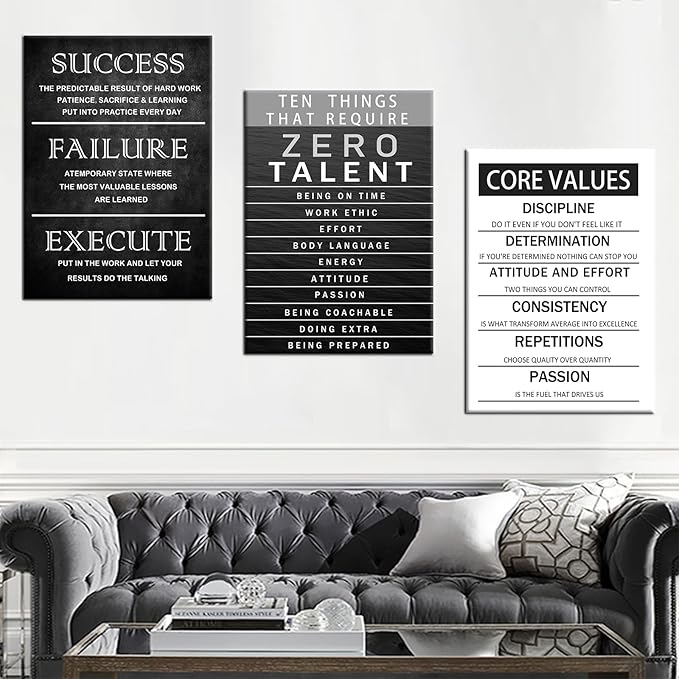 Core Values Poster Inspirational Office Quotes Wall Decor Motivational Canvas Wall Art Zero Talent Picture Poster Print Painting Modern Home Bedroom Office Decor Framed and Stretched [60''Wx 28''H]