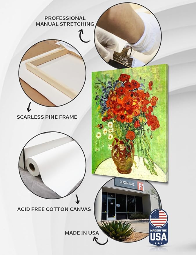 DECORARTS - Red Poppies and Daisies, Vincent Van Gogh Art Reproduction. Giclee Canvas Prints Wall Art for Home Decor 30x24