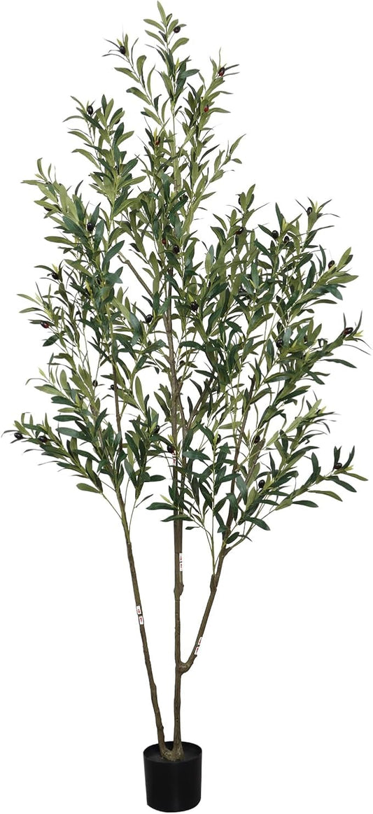 Faux Olive Tree 6.56ft(78in) Tall Artificial Plant Indoor Decor Large Realistic Potted Fake Modern Greenery with Natural Wood Branches and Green Leaves for Home Living Room,Bedroom,Office Decor
