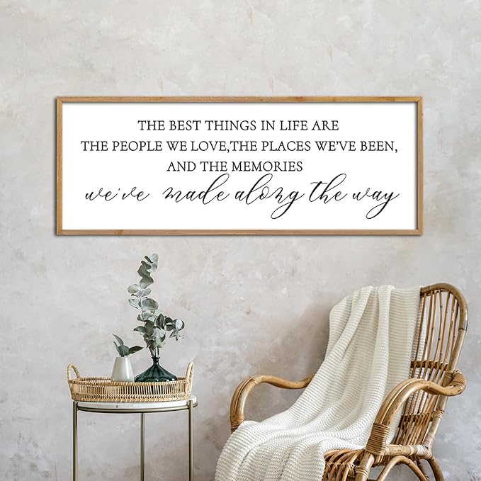 The Best Things in Life Wall Decor Sign 32 x 12 Inch Memories Inspirational Quotes Wood Framed Family Entryway Living Room Home Wall Art for Farmhouse Bedroom Room (Wood)