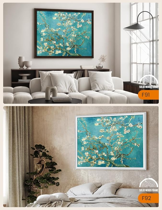 DECORARTS - Almond Blossom Tree by Vincent Van Gogh Art Reproduction. Oversize Solid Wooden Frame Matching with Giclee Prints Canvas Wall Art. Total framed size: 43x35
