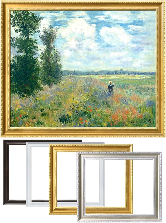 DECORARTS - Claude Monet Poppy Fields Near Argenteuil, Large Framed Wall Art, Canvas Size 35x28, Outer Dimensions Larger With Customizable Solid Wood Frames, Giclee Canvas Print, Made in USA