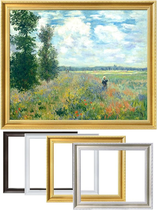 DECORARTS - Claude Monet Poppy Fields Near Argenteuil, Large Framed Wall Art, Canvas Size 35x28, Outer Dimensions Larger With Customizable Solid Wood Frames, Giclee Canvas Print, Made in USA