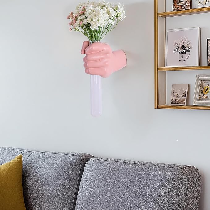 Pink Wall Sculpture,Wall Art Bedoroom,Hand Vase,Funky Flower Vase Decorations,Unique Wall Statue,Home Decor Art