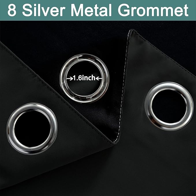 Yakamok 84 Inch Length 100% Blackout Curtains for Bedroom, 2 Thick Layers Thermal Insulated Grommet Total Blackout Drapes with Black Liner for Living Room (52Wx84L,Black, 1 Panel)