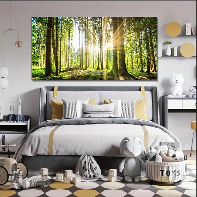 Yxbhhym-Landscape Canvas Wall Art Décor Spring Forest Picture Painting Natural Sun Tree Prints Art Green Room Decor Sunset Poster Living Room Wall Decor Bedroom Artwork for Wall Office Decor