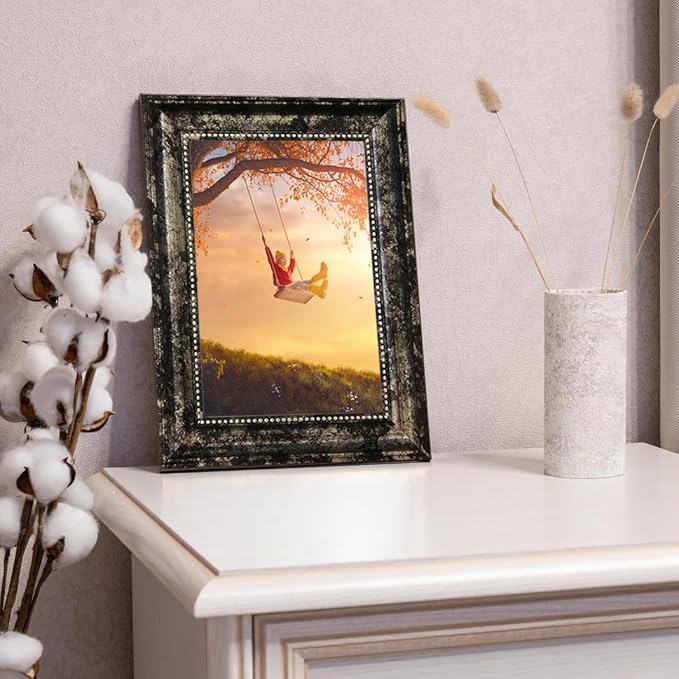 5x7 Picture Frame with Real Glass, 4 set Ornate Vintage Picture Frames for Wall or Tabletop Display, 5 x 7 photo Frame for Wall home best gift