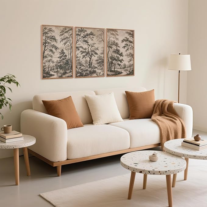 CHDITB Vintage Forest Framed Canvas Wall Art Set, Nature Tree Botanical Wall Decor，Scenic Art Spiritual Wall Painting, Neutral Artwork Wilderness Art Prints for Living Room Bedroom Office 16"x24"x3