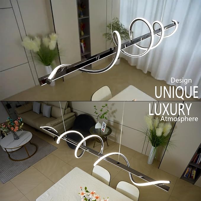 Black Modern Chandelier,Modern Led Pendant Light for Kitchen Island Lighting Dimmable 39.73" Creative Snake-Shaped Twist Design Modern Led Chandelier for Dining Room Over Table