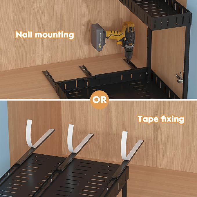 REALINN Under Sink Organizer, 2 Tier Expandable Under Cabinet Organizer, Heights Adjustable Pull Out Storage for Kitchen Bathroom Laundry, Black, 1 Pack