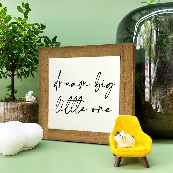 Inspirational Wood Sign, Box Wood Plaques Desk Décor, Girls or Boys Room Decor, Nursery Wood Decorations, Farmhouse Style Home Decor, Wooden Plaque Gift Tabletop, Dream Big Little One Sign A1