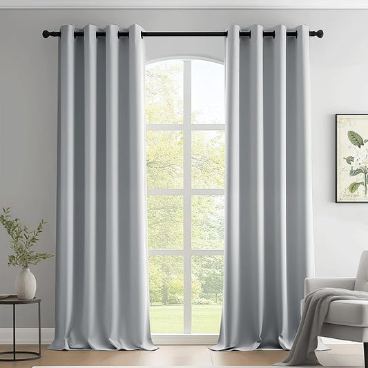 Beauoop Grey 100% Blackout Curtains 84 Inch Long 2 Panels for Bedroom Living Room Solid Room Darkening Thermal Insulated Soundproof Energy Saving Grommet Top Window Treatment Drapes,52x84 2 Set