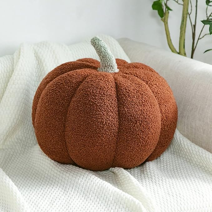 3D Simulated Pumpkin Pillow Plush Pillow Sofa Cushion (13inch, Brown)
