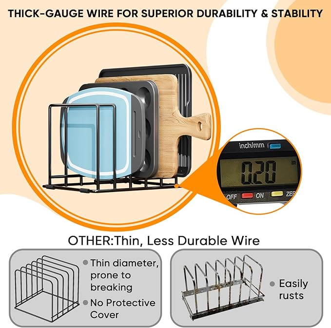Baking Sheet Organizer Rack – 5-Slot Bakeware & Cookie Tray Holder for Kitchen Cabinet or Countertop, Compact Stainless Steel Cutting Board Rack with Rust-Resistant Frame & Anti-Slip Feet
