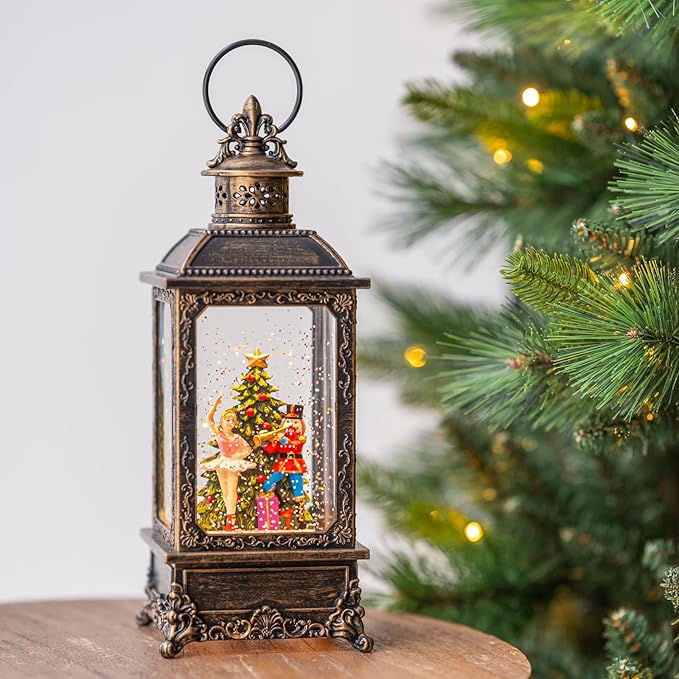Christmas Snow Globe Lantern Water Glittering Nutcracker Ballerina with Music & Timer, USB Lined/Battery Operated Lighted Lantern for Christmas Festival Decoration Gifts