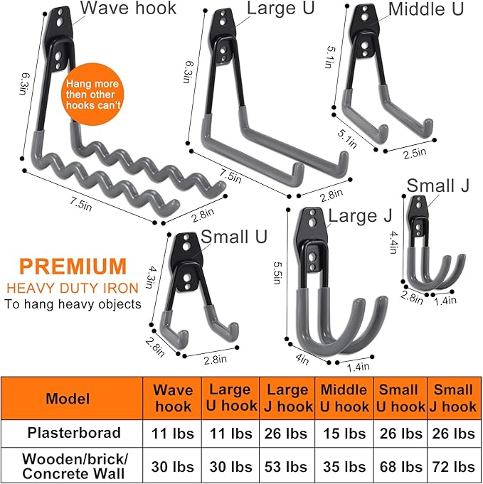 AOBEN Garage Hooks Heavy Duty Hooks for Garage Storage Wall Mount Garage Hanger & Organizer Hook (24PCS)-Gray