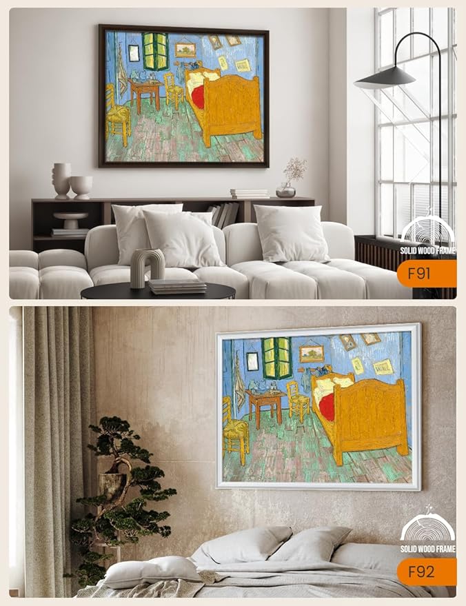 DECORARTS - Bedroom in Arles (Third Version) by Vincent Van Gogh, Large Giclee Canvas Print with Solid Wood Frame, Oversized Wall Art Decor