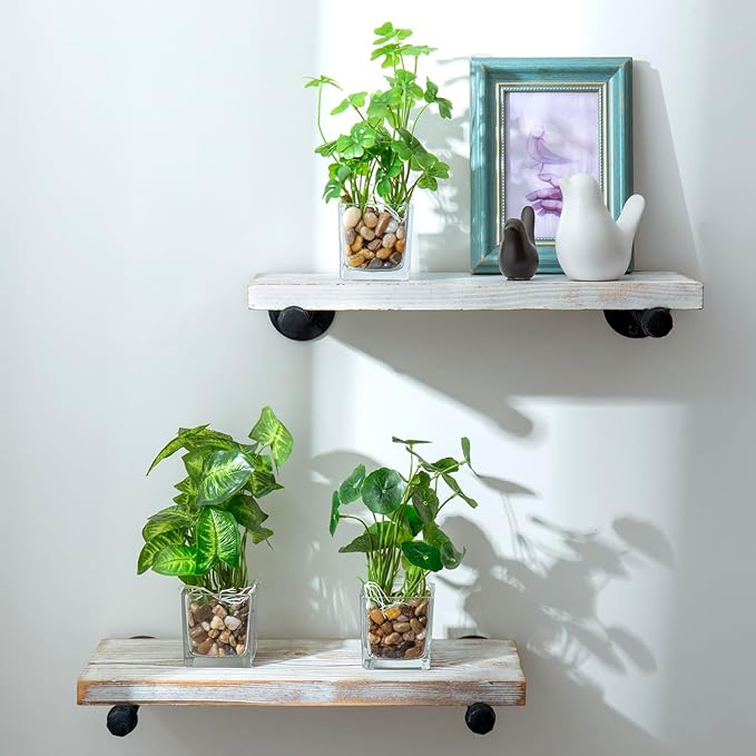 MyGift Set of 3 Fake Plants, Small Artificial Potted Plants Indoor in Clear Glass Pot, 9.5 Inch Faux Plant for Home Decor