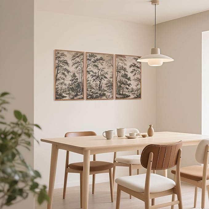 CHDITB Vintage Forest Framed Canvas Wall Art Set, Nature Tree Botanical Wall Decor，Scenic Art Spiritual Wall Painting, Neutral Artwork Wilderness Art Prints for Living Room Bedroom Office 16"x24"x3