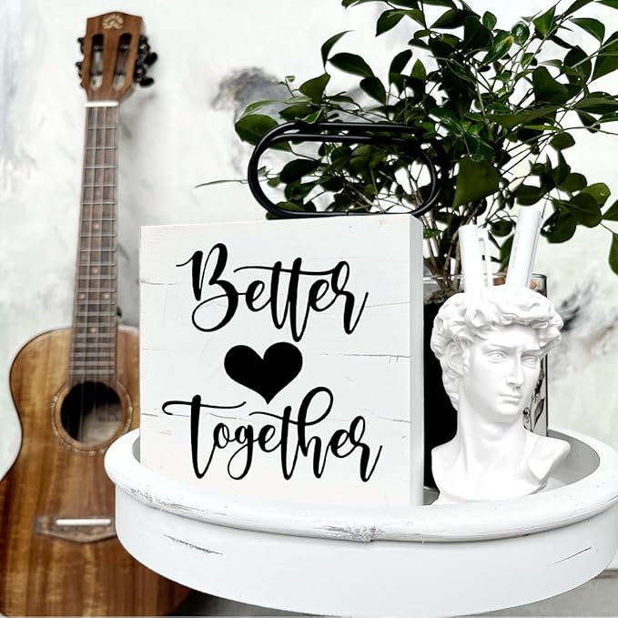 Better Together Sign, Valentine's Day Decor, Table Shelf Decoration for Anniversary, Box Sign Tabletop Decor, Family Decor for Home, Wedding Decoration, Desk Decor, White Wooden Box Sign