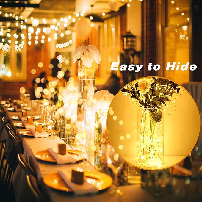 MUMUXI 20 Pack 7.2ft Fairy Lights Battery Operated String Lights, Mini LED Battery Powered Twinkle LEDs, Waterproof Copper Wire Firefly Lights for Mason Jars, Warm White