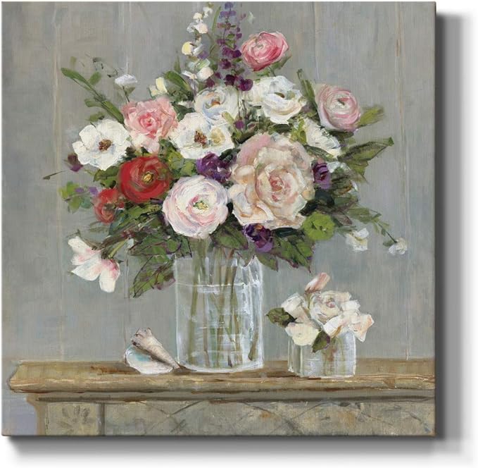 Wexford Home Square Premium Gallery Wrapped Canvas Flower Multicolor Wall Art Abstract Floral Romance Modern Pictures Print for Home Office, Ready to Hang, cottage collection, 24x24