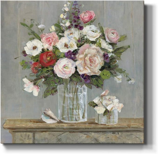 Wexford Home Square Premium Gallery Wrapped Canvas Flower Multicolor Wall Art Abstract Floral Romance Modern Pictures Print for Home Office, Ready to Hang, cottage collection, 24x24