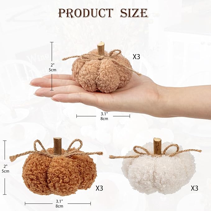 Fall Pumpkin Decorations for Home, 9 Pcs Artificial Mini Fabric Pumpkins Autumn Decor, Fake Pumpkins for Decorating, Fall Wedding Table Centerpiece Mantel Decor, Thanksgiving Halloween Decor Indoor