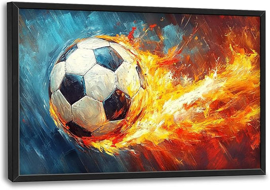 Olivine Sports Wall Art, Soccer Wall Decor, Abstract Football Canvas Prints Painting, Framed Artwork for Bathroom Bedroom Living Room Office Home Gym Decoration 36"x24"