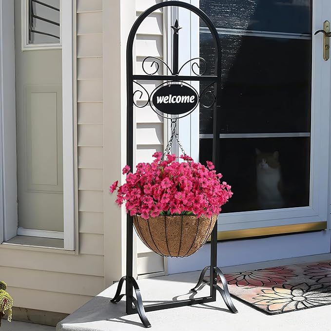 24 Bundles Artificial Flowers for Outdoors, Realistic Fake Silk Flowers for Outside Decoration, No Fade Faux Plants Outdoor Planter Window Box Porch Patio Decor(Rosy red)