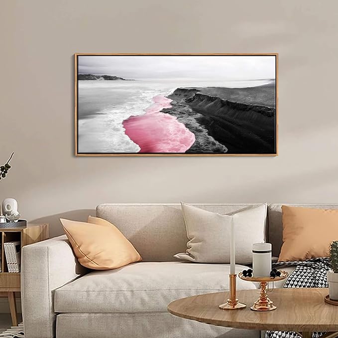YCPRIMER Large Canvas Wall Art Beach Black and White Picture Painting Artwork Print Pink Room Suitable for Home Office Bedroom Living Room Bathroom Kitchen Wall Decor Ready to Hang