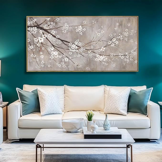 Flowers Wall Art Grey Pictures Wall Painting Large Framed Canvas Art Landscape Artwork for Dining Room Home 29"x 58" Ready to Hang