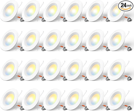 Amico 24 Pack 5/6 inch 5CCT LED Recessed Lighting, Dimmable, 12.5W=100W, 950LM, 2700K/3000K/4000K/5000K/6000K Selectable, Retrofit Can Lights with Baffle Trim, IC Rated - ETL & FCC, White