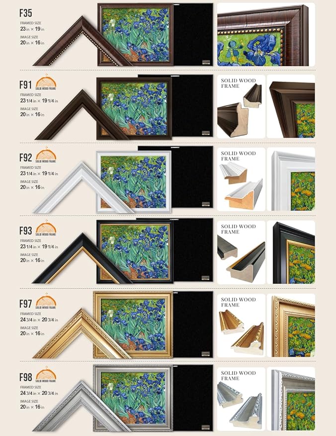 DECORARTS - Irises in the Garden - Vincent Van Gogh Giclee Prints w/Antique Brown Frame for Wall Decor. Picture Size: 20x16, Total Size w/Frame: 23x19