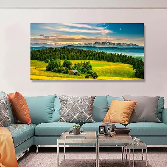 Natural Scenery Forest Pictures Canvas Wall Art For Living Room Bedroom Wall Decor,Mountain Wall Art Print Paitnings for Home Decor,Morden Artwork Grassland Canvas Art,Ready to Hang-20X40Inches