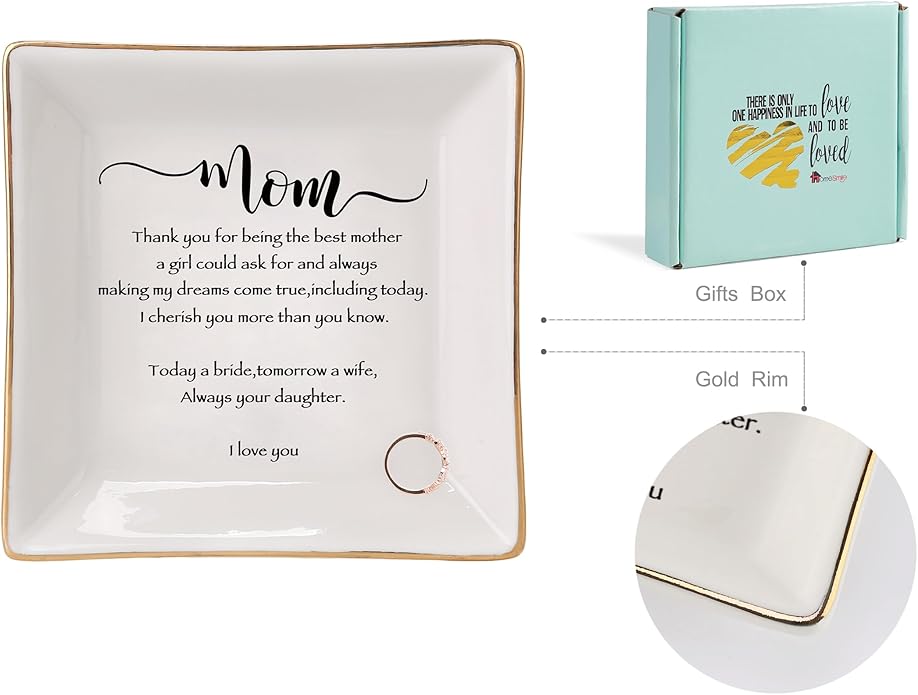 HOME SMILE Ceramic Ring Dish Jewelry Tray for Mom Sister Friends