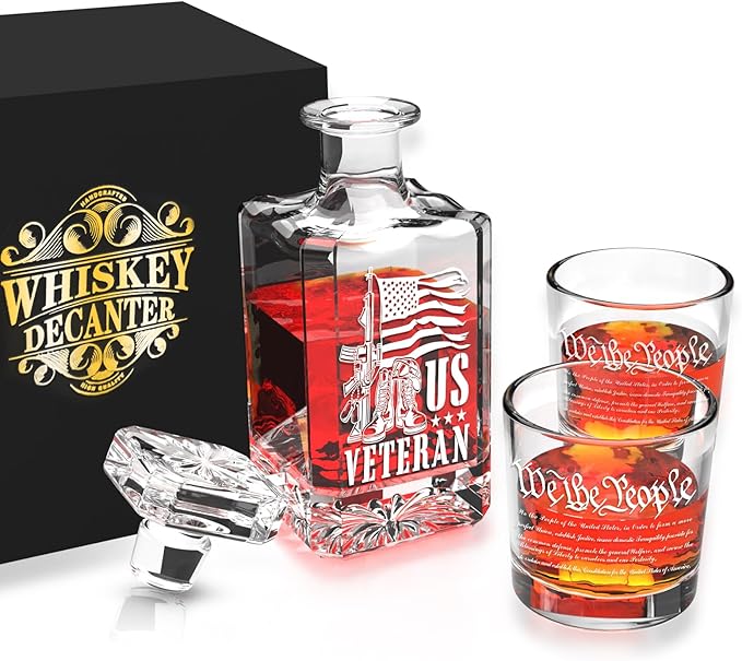 FURSARCAR Gifts for Men Dad Birthday, Military Boots Whiskey Decanter Set with 2 Glasses, Unique Cool Mens Fathers Birthday Gift from Daughter Son, Xmas Retirement Present Decanter Sets for Man