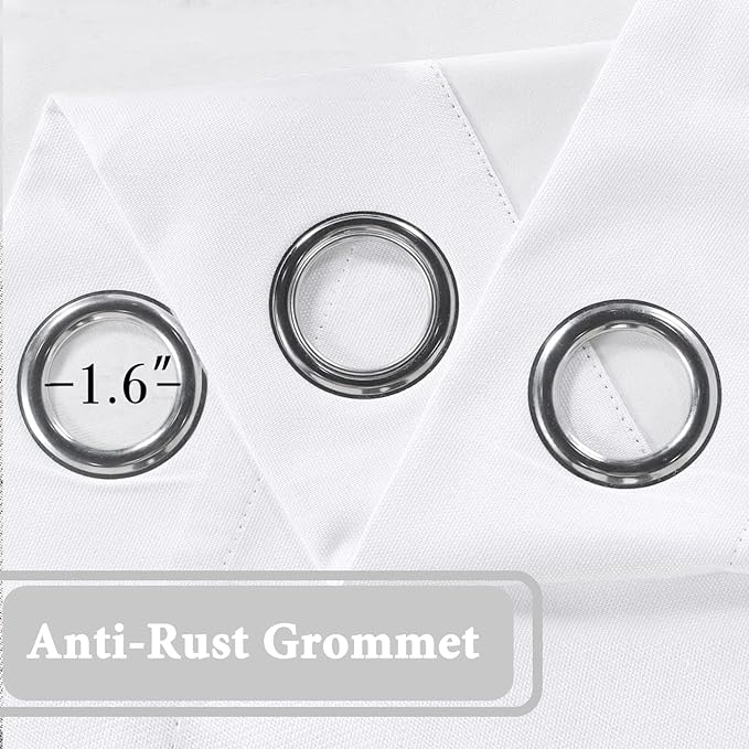 H.VERSAILTEX 100% Blackout Curtain for Bedroom 96 Inches Long Grommet Linen Face Full Light Blocking Curtain Drape for Living Room Thermal Insulated Linen Look Curtain 1 Panel, Pure White