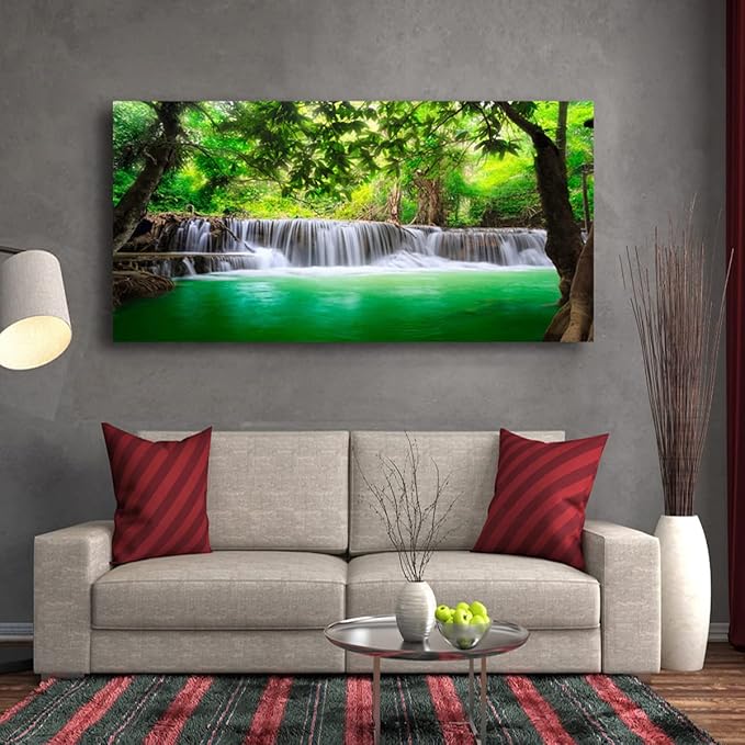 Wall Art Waterfall Tree Landscape Picture Canvas Wall Art Print Paintings Modern Artwork for Living Room Wall Decor and Home Décor Framed Ready to Hang,2cm Thick Frame, Waterproof Artwork.