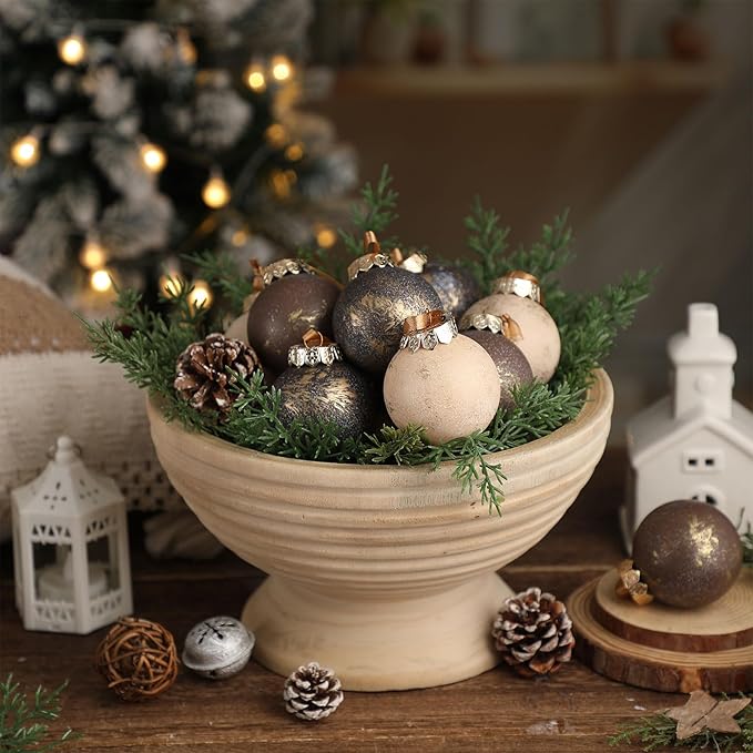 12 Pcs Neutral Textured Christmas Ball Ornaments 2.36'' Vintage Christmas Tree Decor Modern Rustic Brown Ornaments with Loop Shatterproof Hanging Ball for Xmas Farmhouse Decor (Vintage Copper)
