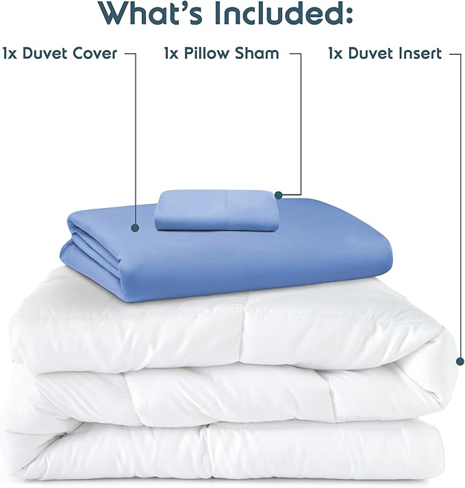 Nestl Twin Duvet Cover Set with Comforter Insert - Calm Blue 3 Piece 68x90 Duvet Cover & 1 Pillow Sham with White Quilted Down Alternative Comforter, Ultra Soft, All Season