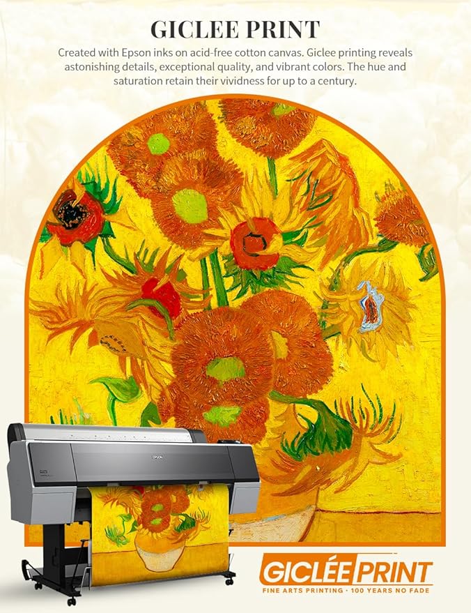 DECORARTS - Sunflowers by Vincent Van Gogh. Giclee Print on Acid-Free Canvas in Gold Solid Wood Frame. Picture Size: 16x20, Total Size: 24.75x20.75, Made in USA