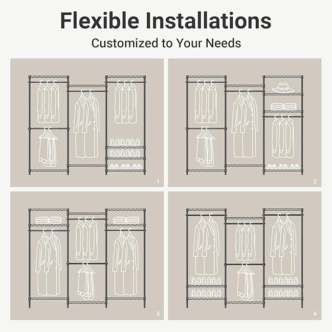 VIPEK V5 Portable Closet Wardrobe Heavy Duty Clothes Rack, Freestanding Clothing Racks with 4 Hang Rods & 8 Shelves, Adjustable Custom Closet Racks, 68.9" L x 15.7" W x 76.4" H, Max Load 800LBS, White