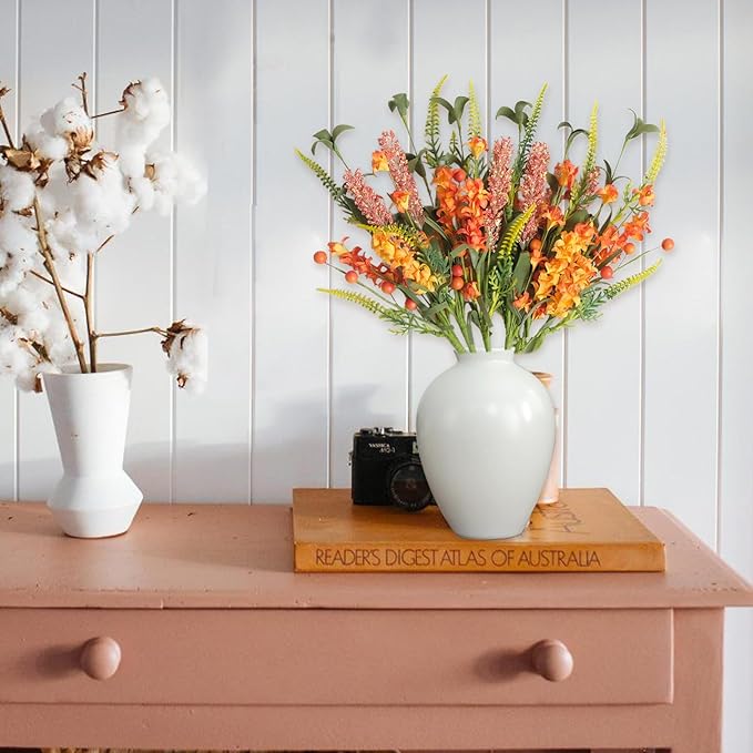 Egolot Fall Orange Yellow Forsythia Flowers Picks with Orange Gradient Berries Set for Indoor Outdoor Centerpieces, Autumn Flower Picks Bouquet for Indoor Outdoor Vase Home Decor