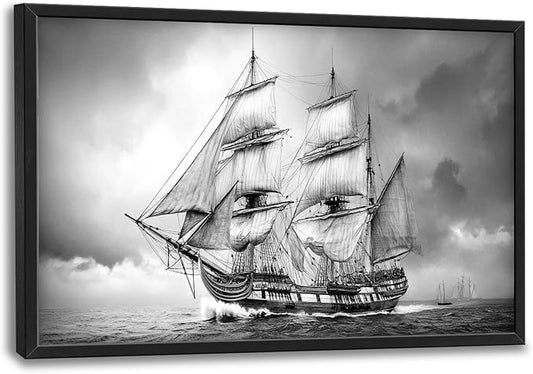 Olivine Sailboat Large Wall Art, Nautical Pictures Wall Decor, Sailing Boat Paintings, Seascape Canvas Prints, Framed Artwork for Dining Room Bedroom Living Room Office Bathroom Home 36"x24"