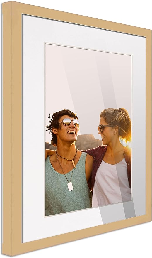 13x17 Frame Natural Wood with White Mat | 15x19 Frame Matted to 13x17 | Display Your Photo Under UV Acrylic Shatter Guard Front, with Foam Board Backing and Wall Hanging Hardware - Wall Frame