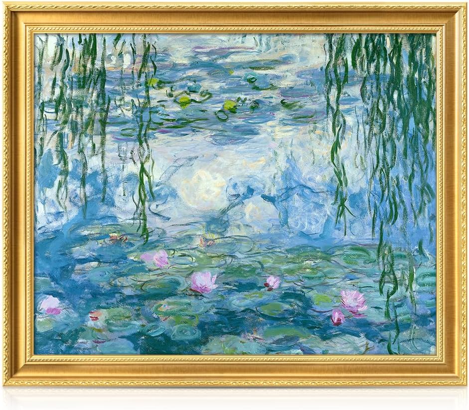 DECORARTS - Claude Monet Water Lilies 1916-1919 Giclee Print with Gold Solid Wood Frame, Impressionist Large Framed Wall Art, Ready to Hang, Framed Size 34.75x28.75, Made in USA