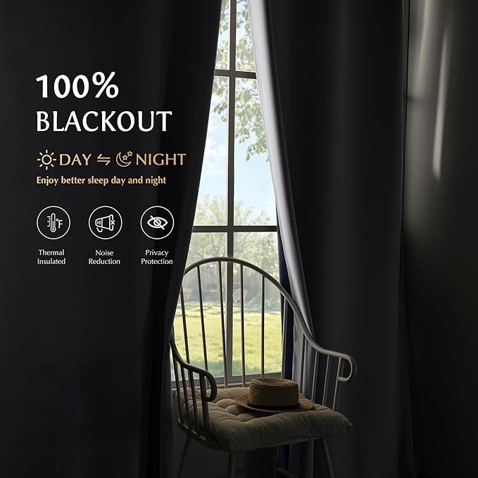 Beauoop White 100% Blackout Curtains 63 Inch Long 2 Panels for Bedroom Living Room Solid Room Darkening Thermal Insulated Soundproof Energy Saving Grommet Top Window Treatment Drapes,52x63 2 Set