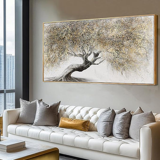 Tree Pictures Wall Decor Gold Canvas Paintings Plant Pictures Wall Art 24"x48" Landscape Decorative Prints for Bedroom Office